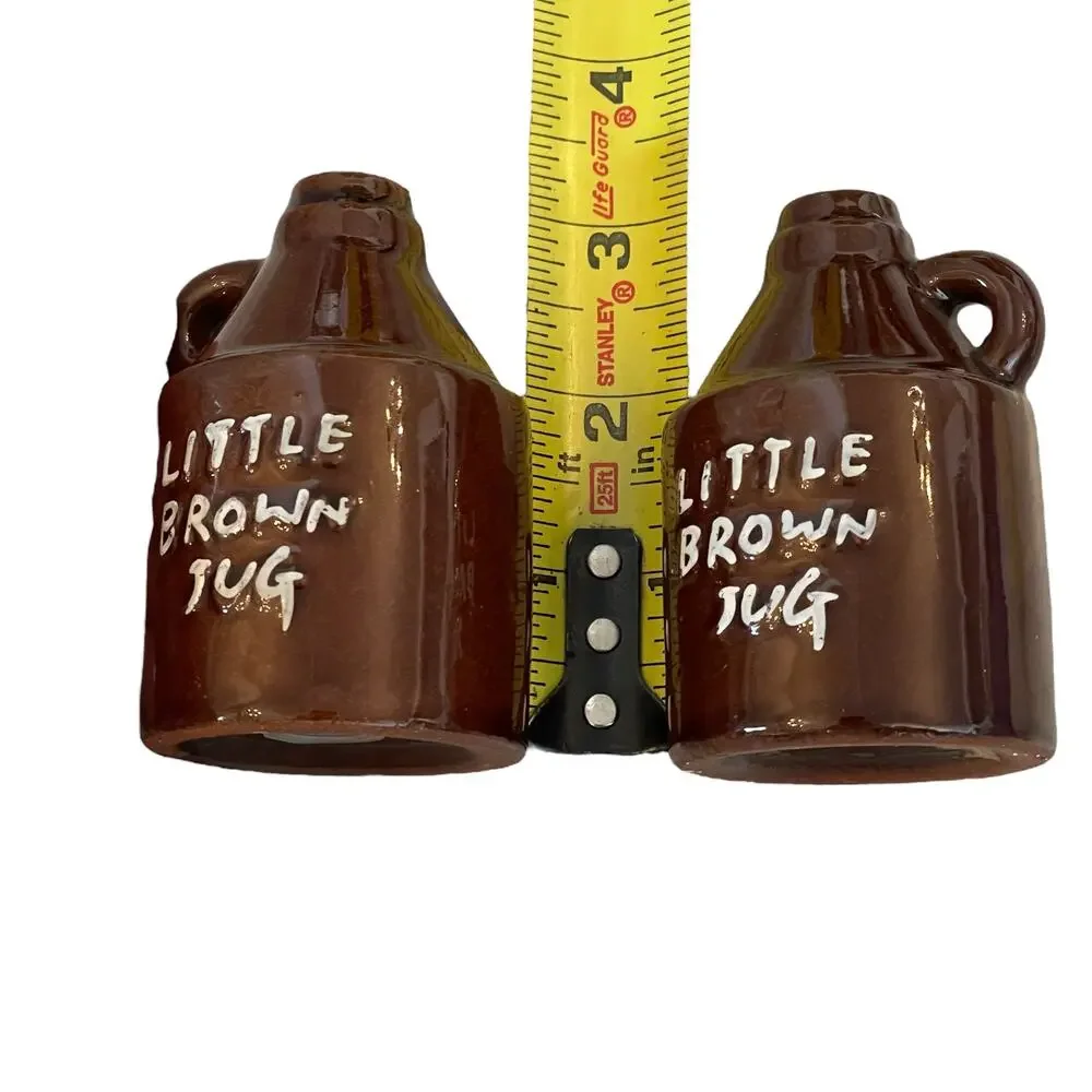Little Brown Jug Salt & Pepper Shakers Vtg Moonshine Jugs 3
